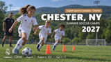 2027 Real Madrid Foundation Clinic promotional artwork for Chester, NY; August 2 – August 6, 2027; ages 6–15. Distinct generated youth soccer scene.