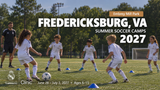 2027 Real Madrid Foundation Clinic promotional artwork for Fredericksburg, VA; June 28 – July 2, 2027; ages 6–15. Distinct generated youth soccer scene.