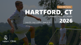 Real Madrid youth players in Hartford, CT during the 2026 summer soccer camp, wearing Real Madrid uniforms on a grass field.