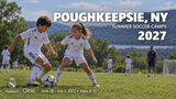2027 Real Madrid Foundation Clinic promotional artwork for Poughkeepsie, NY; June 28 – July 2, 2027; ages 6–15. Distinct generated youth soccer scene.