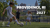 Landscape Real Madrid Foundation Clinic camp artwork for Providence, RI; July 12 - July 16, 2027; ages 6–15. Updated September 30, 2026. Generated promotional soccer scene.