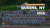 Large group of kids wearing Real Madrid uniforms posing for a soccer camp photo in Queens, NY during the 2026 summer camp.
