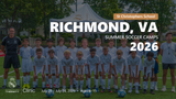 Team photo of young players in Real Madrid camp uniforms standing with coaches during the Richmond, VA 2026 summer camp.