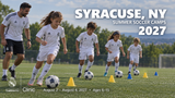 2027 Real Madrid Foundation Clinic promotional artwork for Syracuse, NY; August 2 – August 6, 2027; ages 6–15. Distinct generated youth soccer scene.